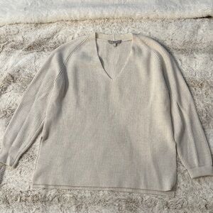 Athleta V-Neck Split Side Ribbed Knit Sweater Cream Ivory Small